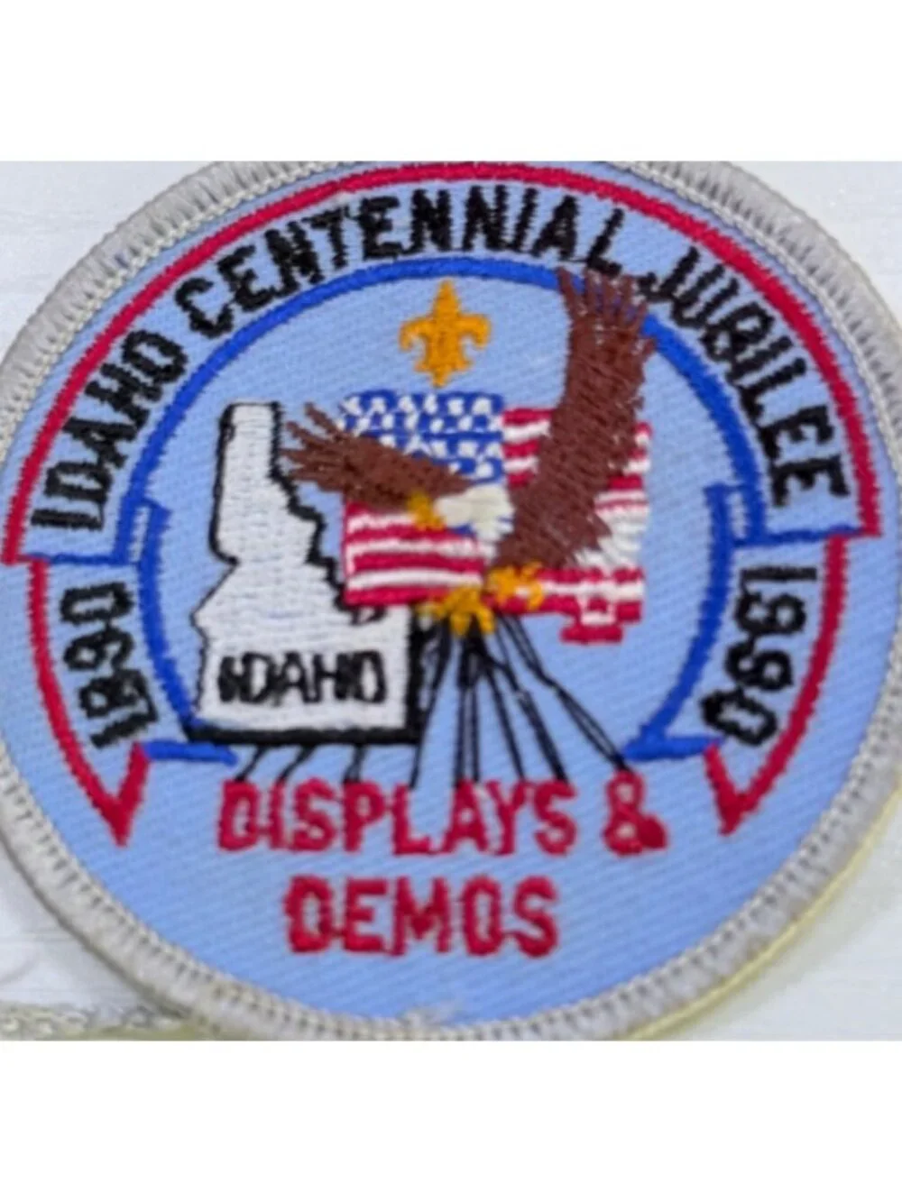 Boy Scouts Patch Idaho Centennial Jubilee 1990 State Outline Eagle American Flag